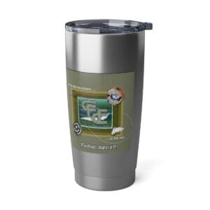 A Vagabond 20oz Tumbler with a picture of a boat on it.